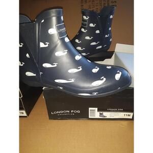 London Fog Piccadilly Rain Boots, Women's Size 11M, Navy WHALES MSRP $50, #162A